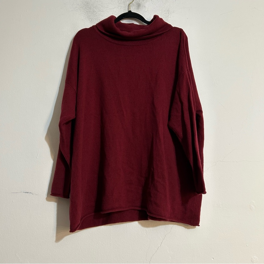 Eileen Fisher Cotton Recycled Cashmere Turtleneck Box Top Sweater Burgundy Large